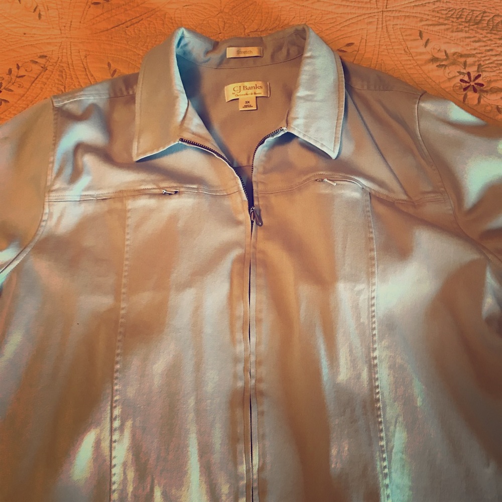 CJ Banks baby blue zippered jacket w pockets.